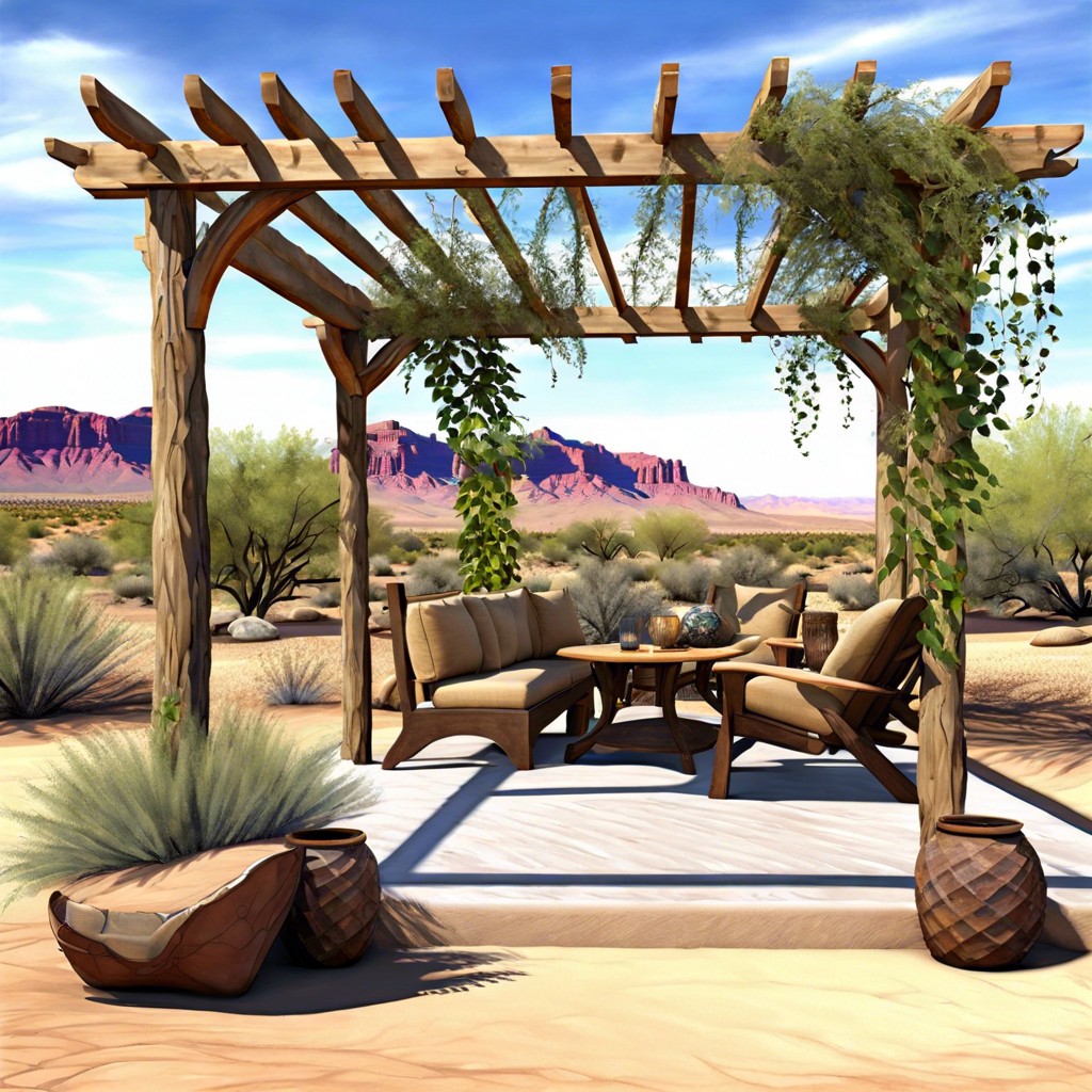 add a rustic pergola covered with native vines