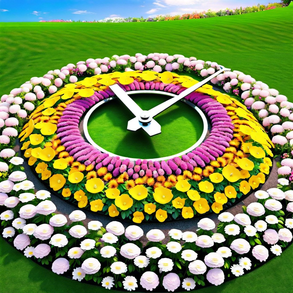 assemble a flower clock bed with different sections blooming at various times
