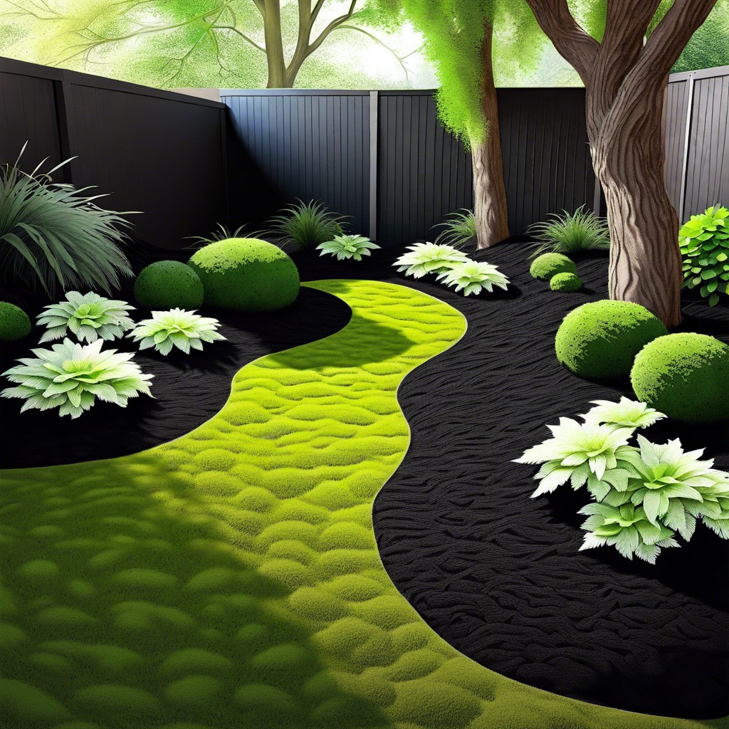 black mulch and moss garden for shade areas