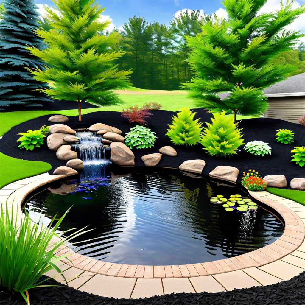 black mulch as a backdrop for water features