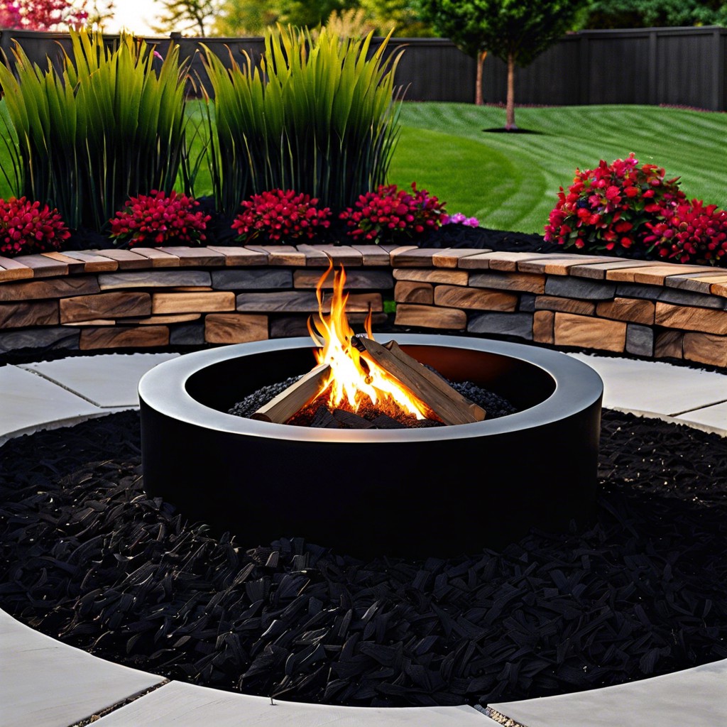 black mulch circle around fire pit seating area