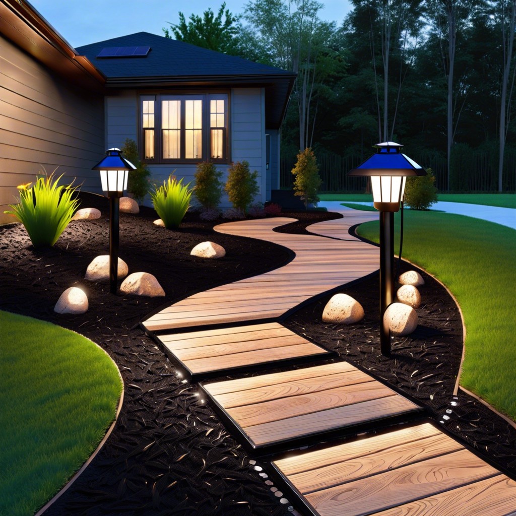 black mulch with solar light accents