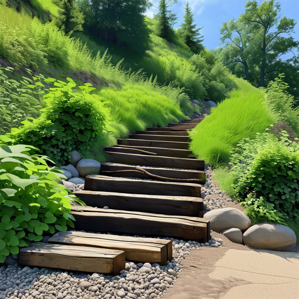 budget friendly hillside steps using railroad ties