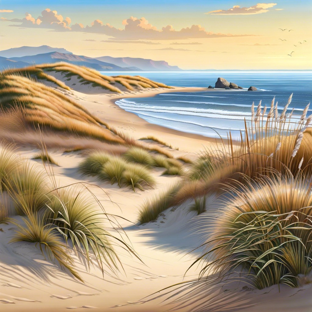 coastal landscape with dunes and ornamental grasses