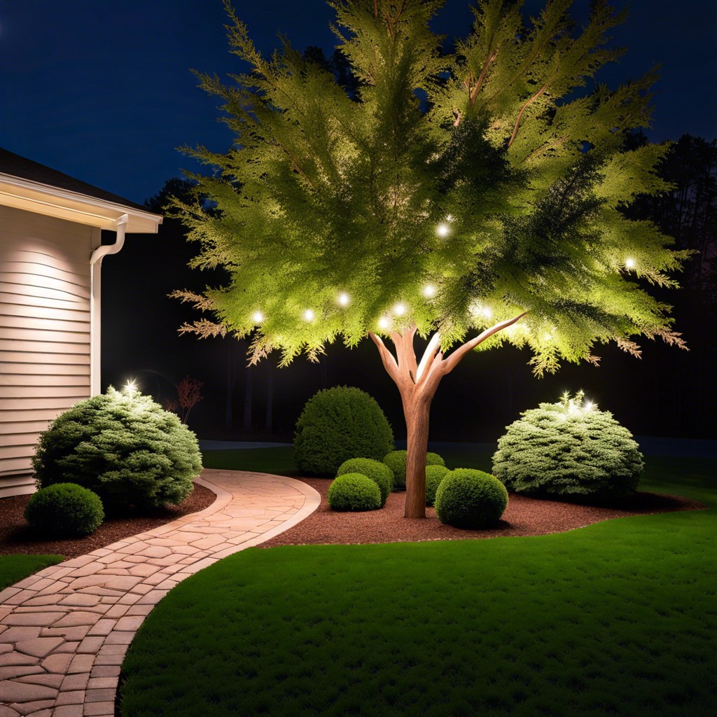 combine arborvitae with outdoor lighting for dramatic nightscapes