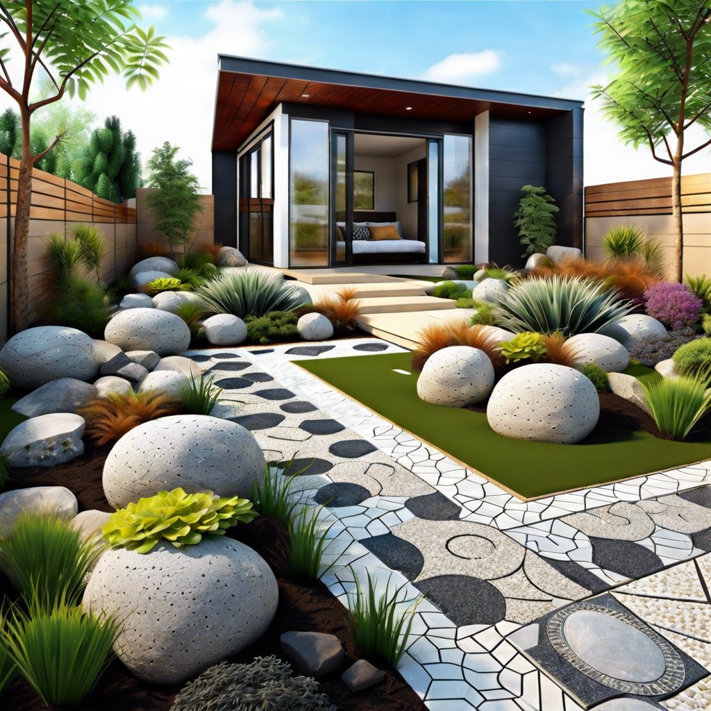 contemporary rock garden with geometric patterns