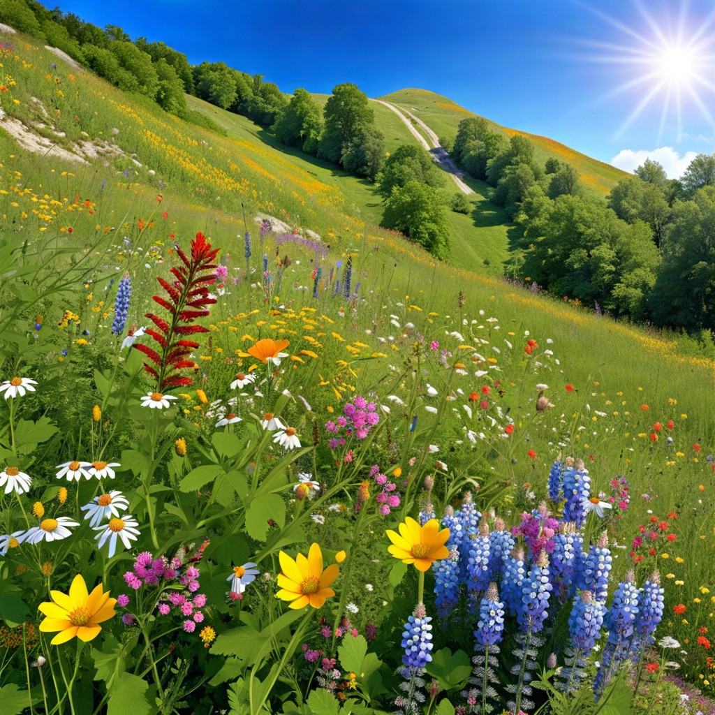 create a hillside meadow with wildflowers