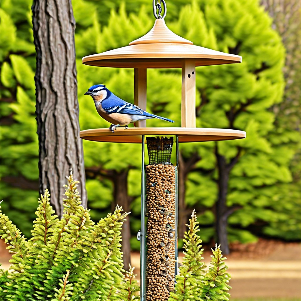 create a wildlife sanctuary with bird feeders amongst arborvitae