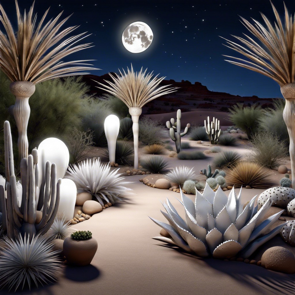 create moonlit garden with white and silver plants