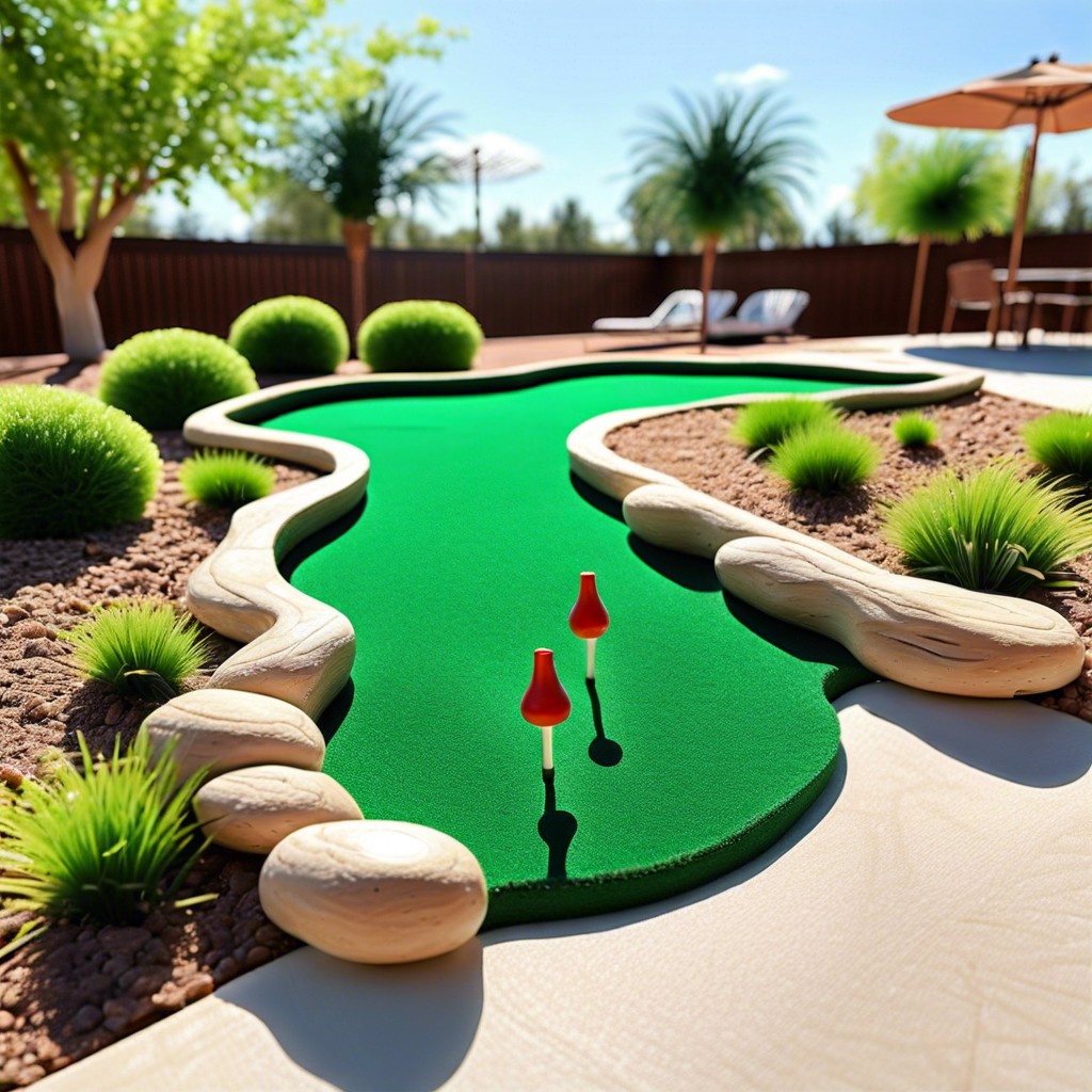 design a miniature golf green by the poolside