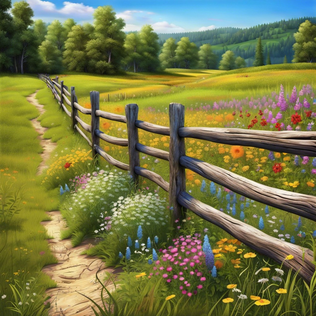 design a rustic fence line with wildflowers