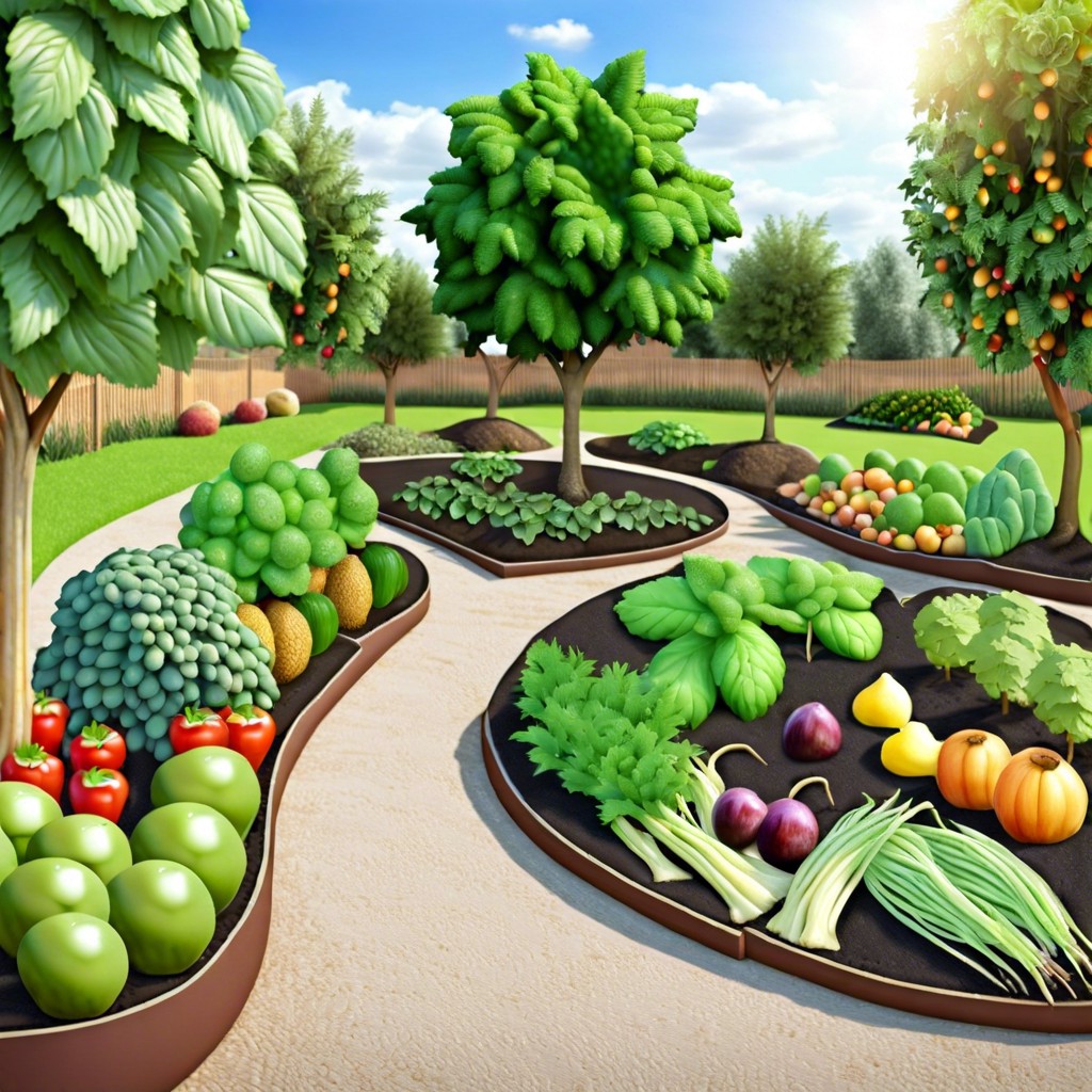 edible landscape with fruit trees and vegetable patches