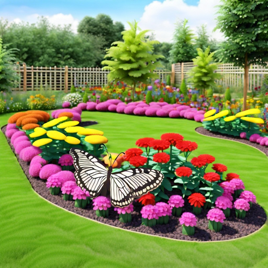 establish a butterfly shaped flower bed for kids to explore