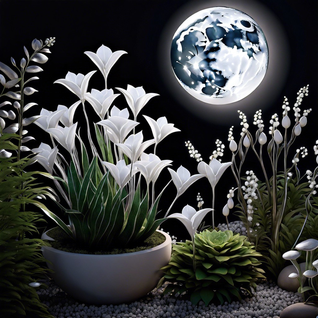 feature a moon garden with white and silver plants for nighttime allure