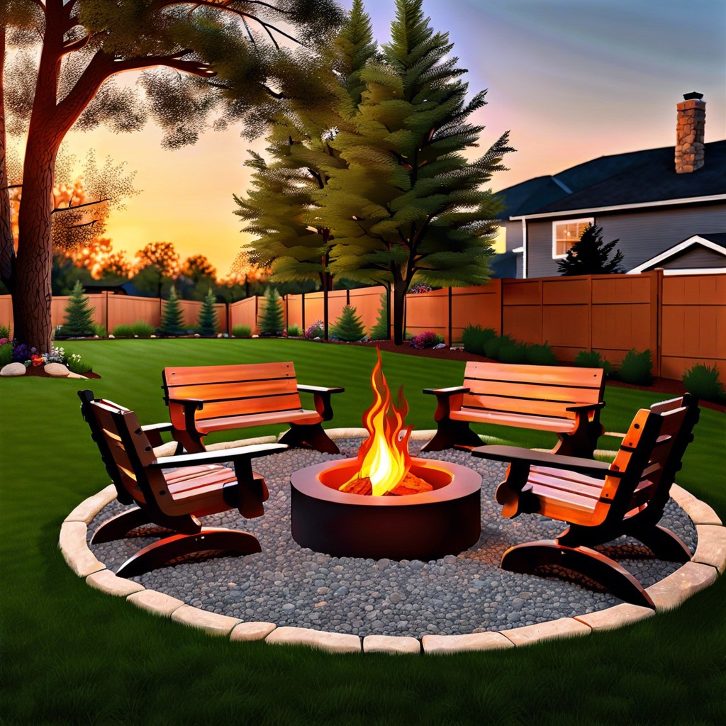fire pit with swinging benches