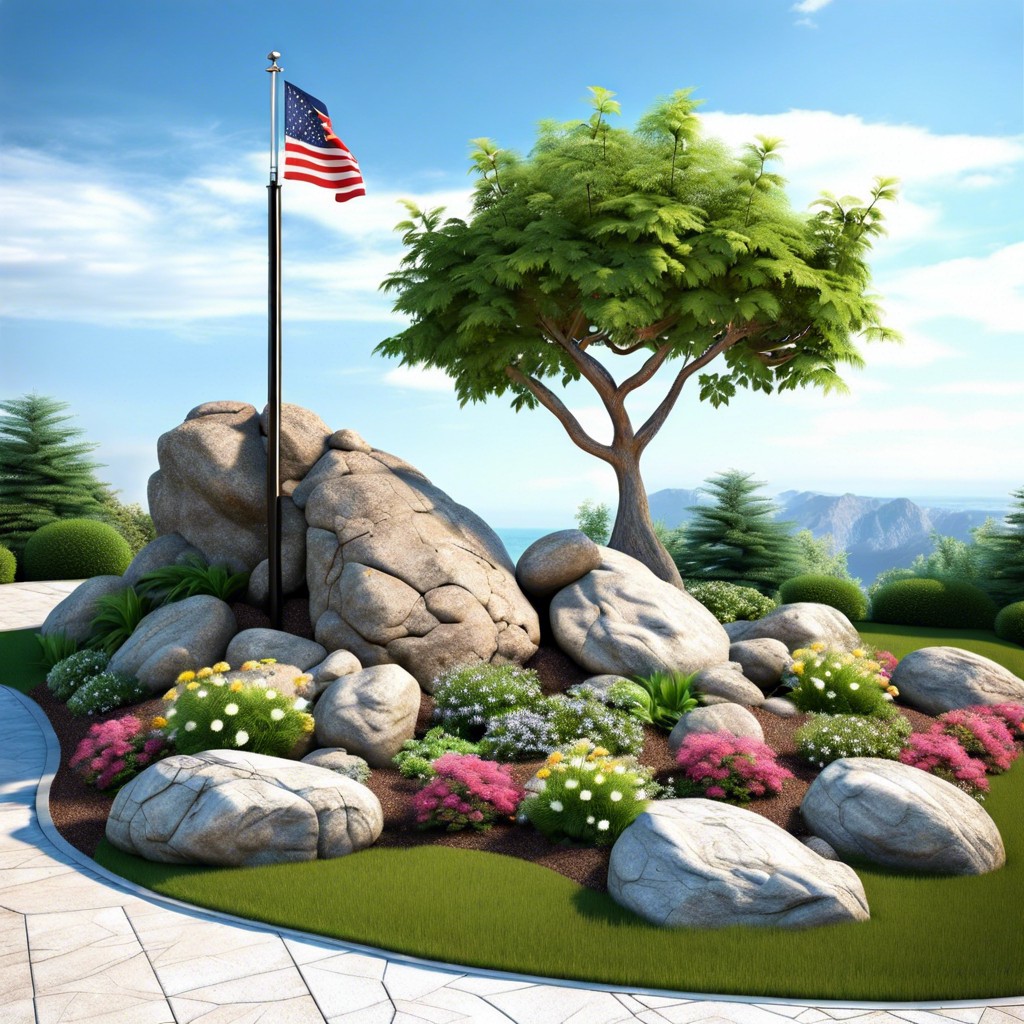 flagpole base rock garden