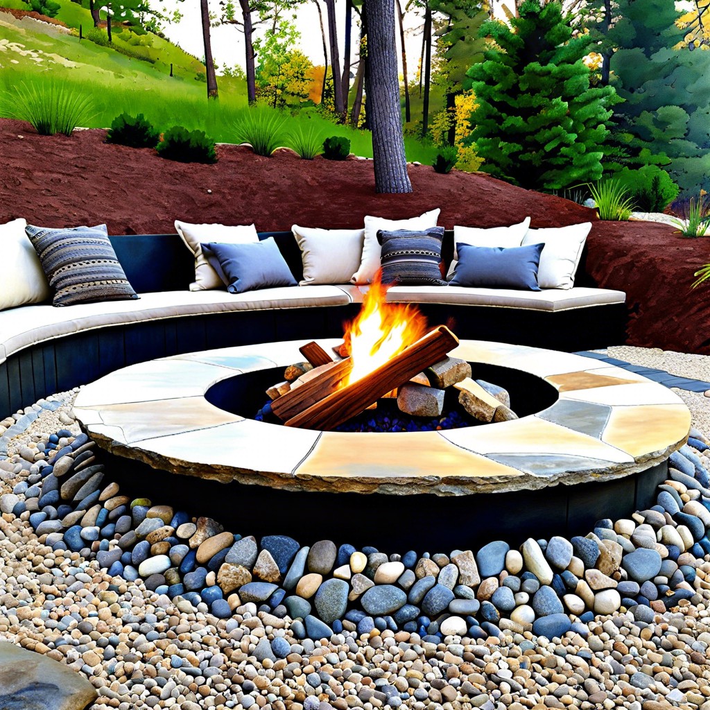 hillside fire pit with upcycled stone seating