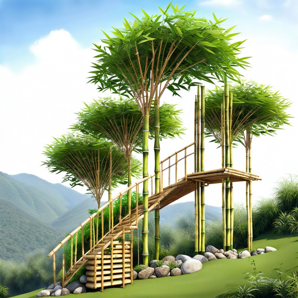 homemade bamboo supports for hillside climbing plants