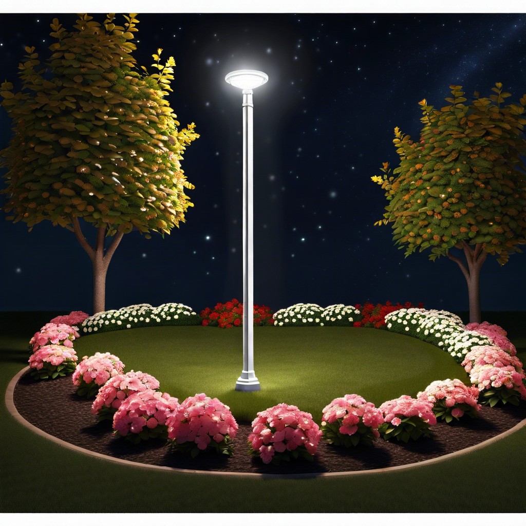 illuminated flagpole flowerbed