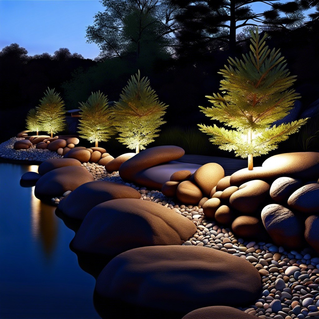 illuminated river rock edging