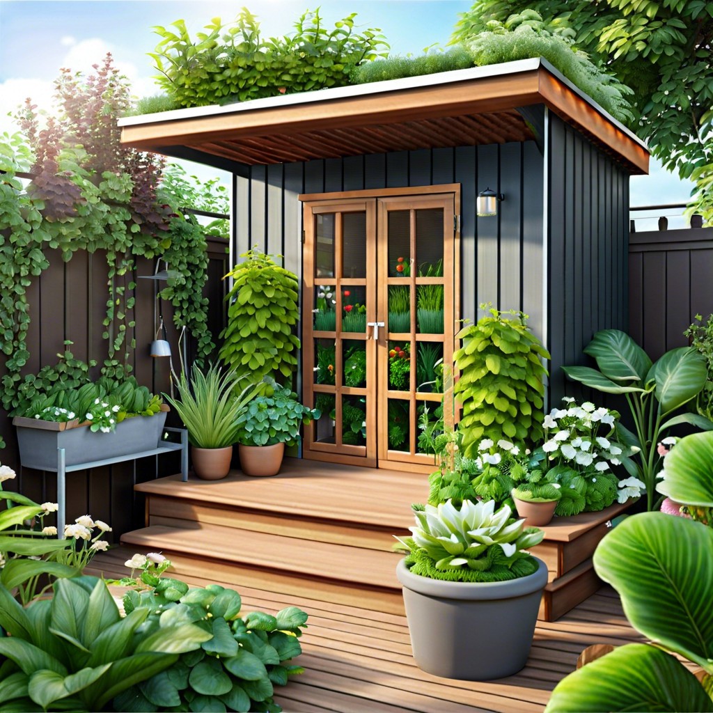 implement a rooftop garden on your shed for added greenery