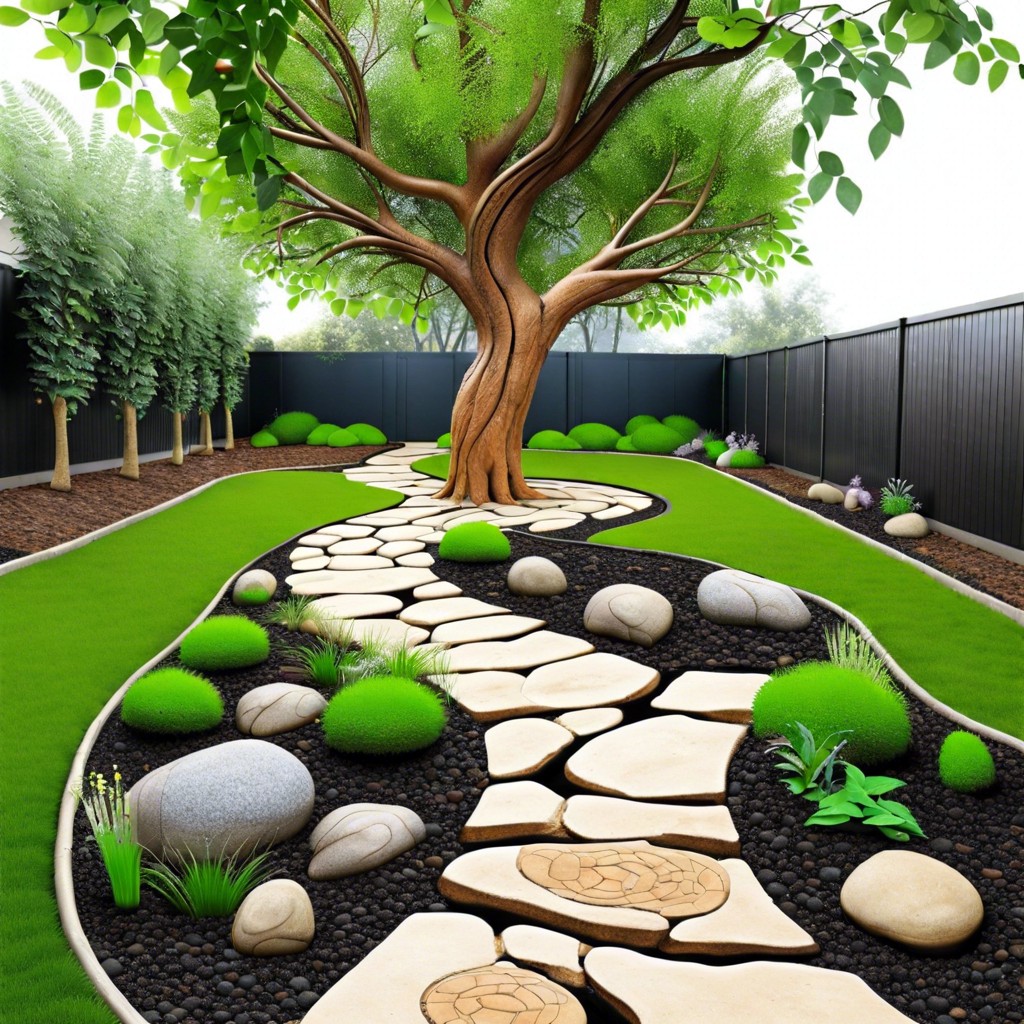 implement a sensory garden path weaving through roots