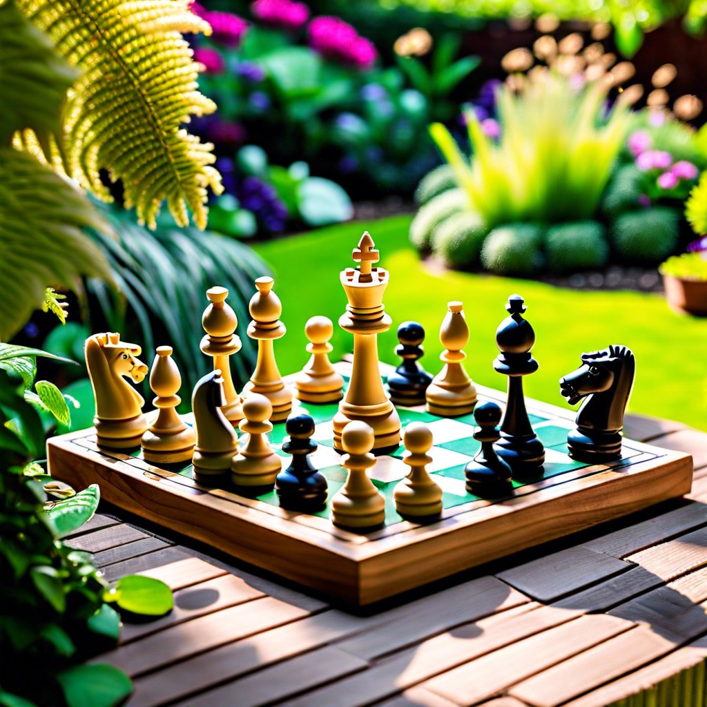 incorporate a small scale outdoor chess set