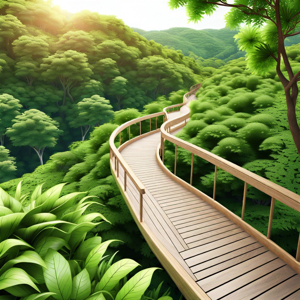 incorporate an elevated boardwalk through hillside foliage