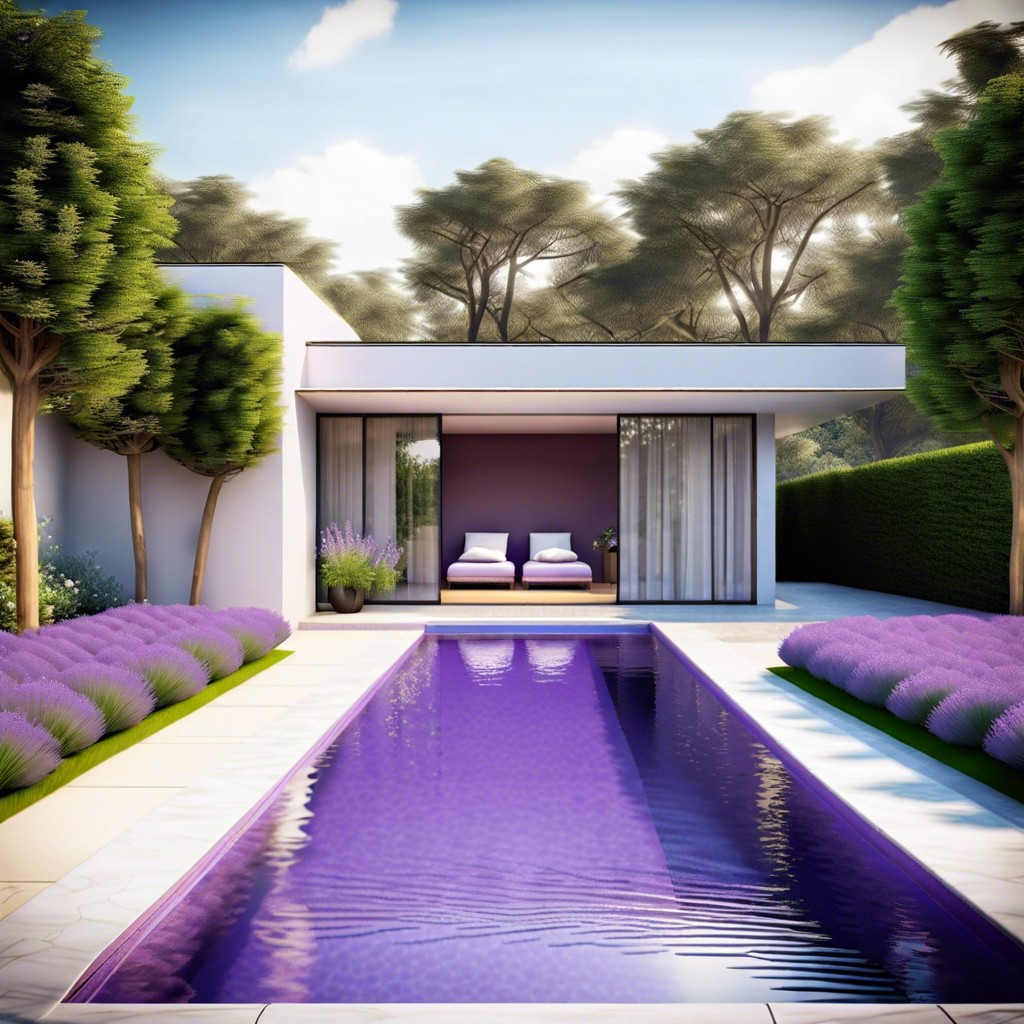 lavender pathway surrounding pool