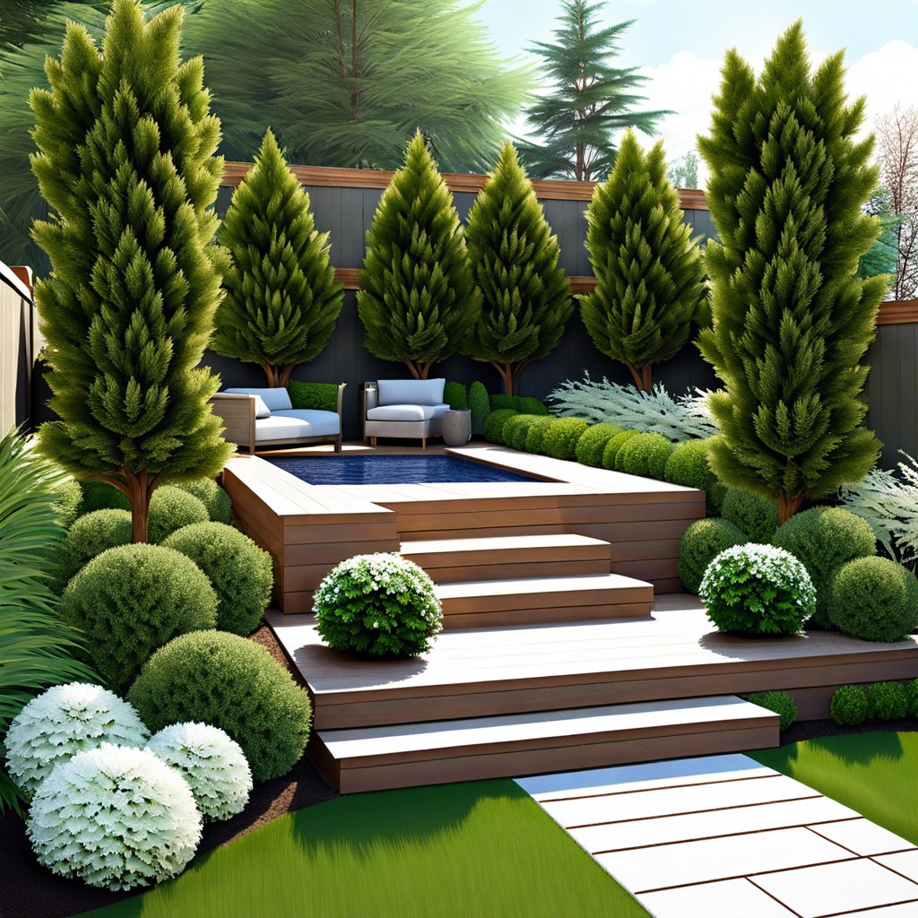 layer different heights of arborvitae for a tiered garden effect