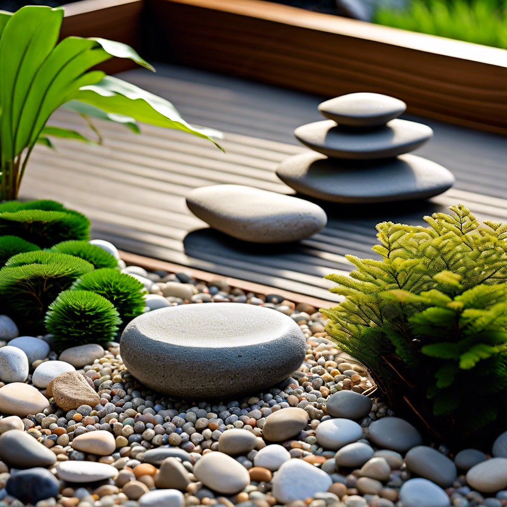 minimalist zen garden raked gravel and stones