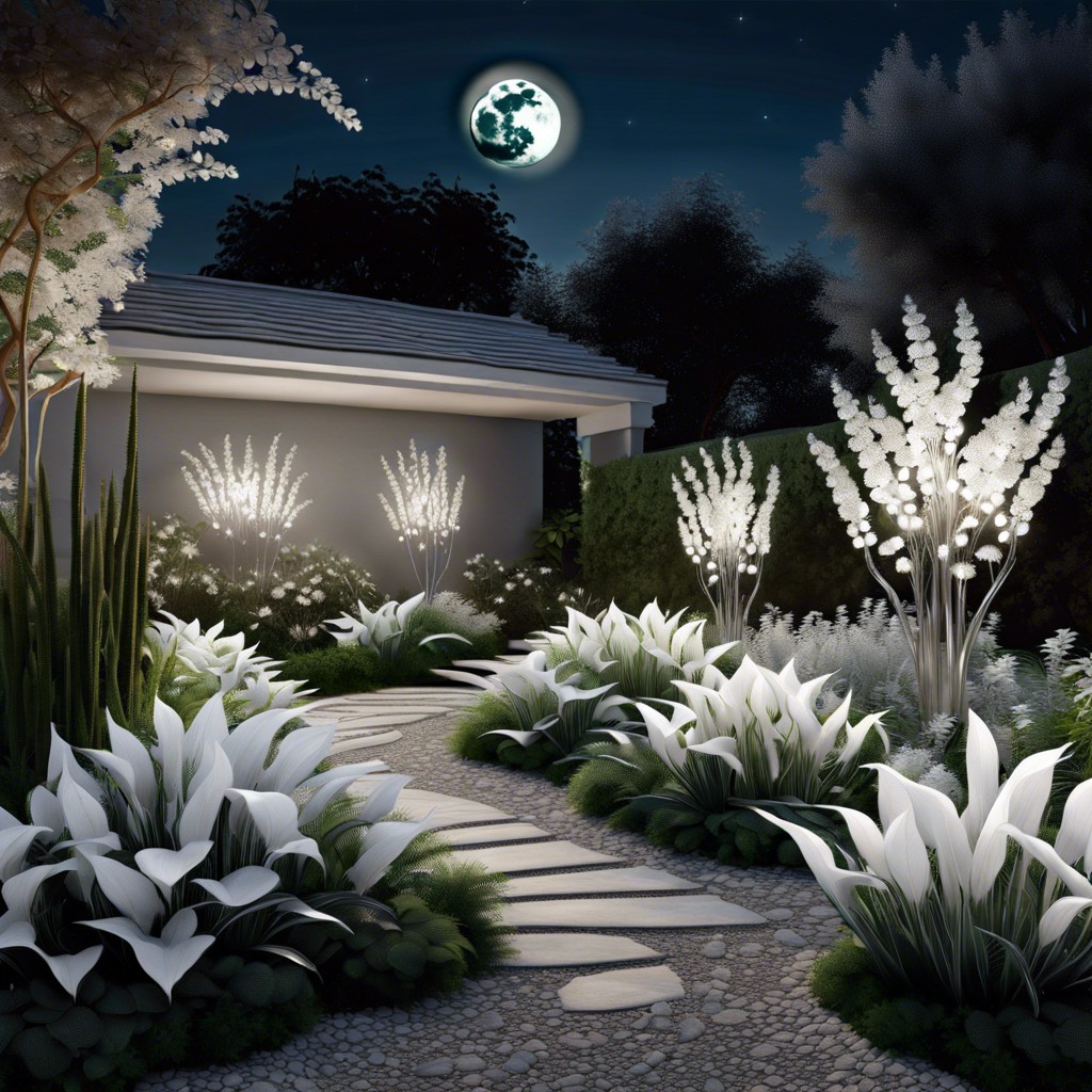 moonlight garden with white and silver plants