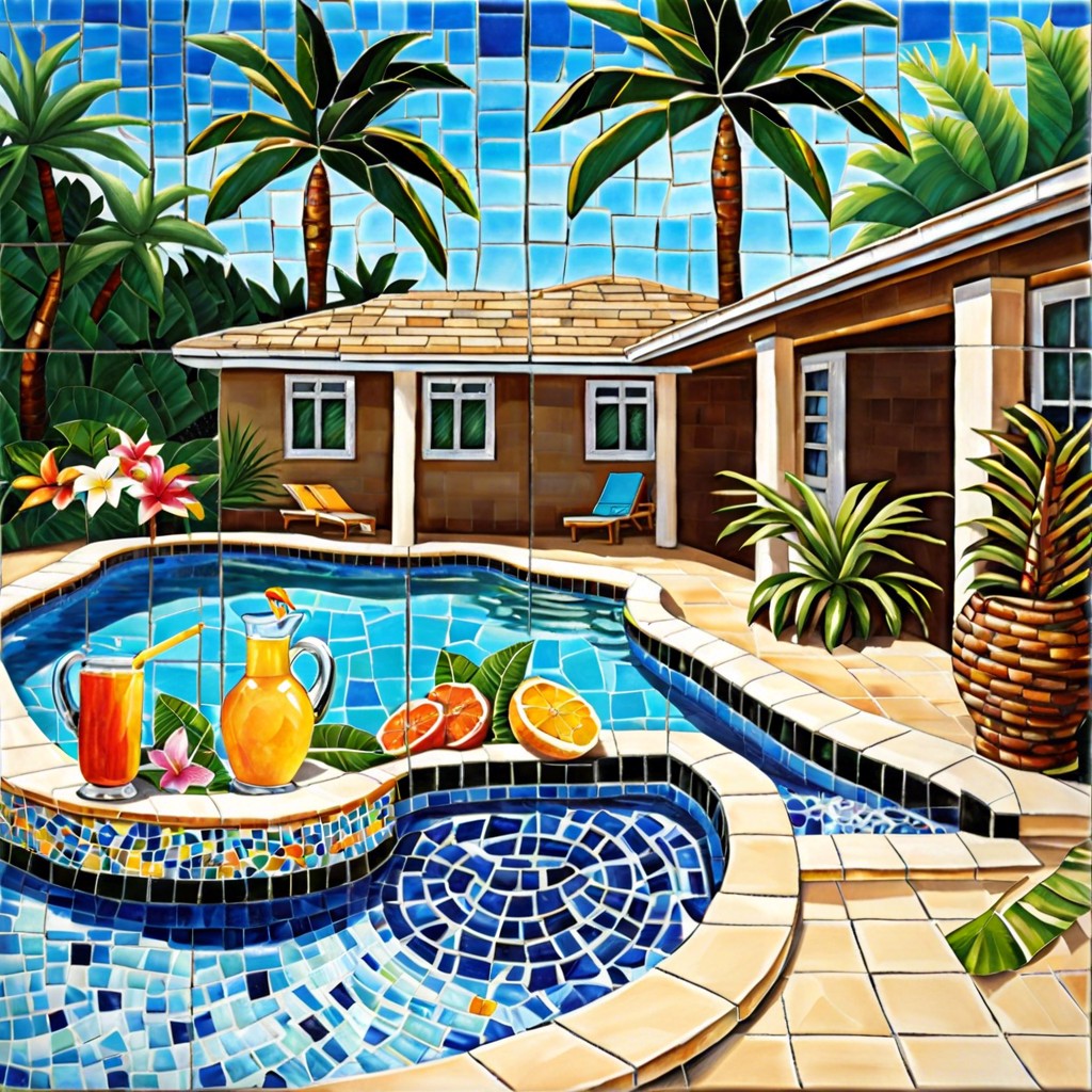 mosaic tile accents around the pool edge