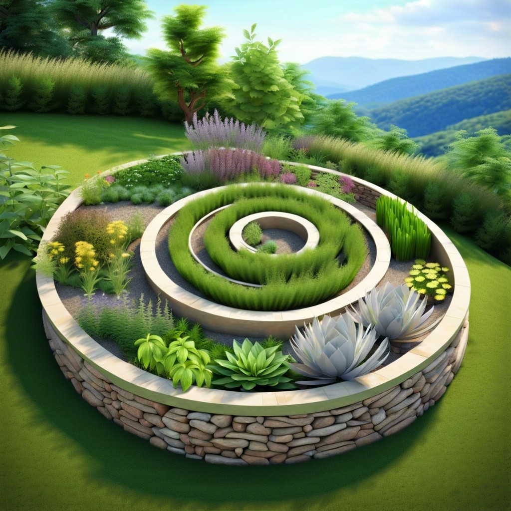 multipurpose herb spirals on a slope