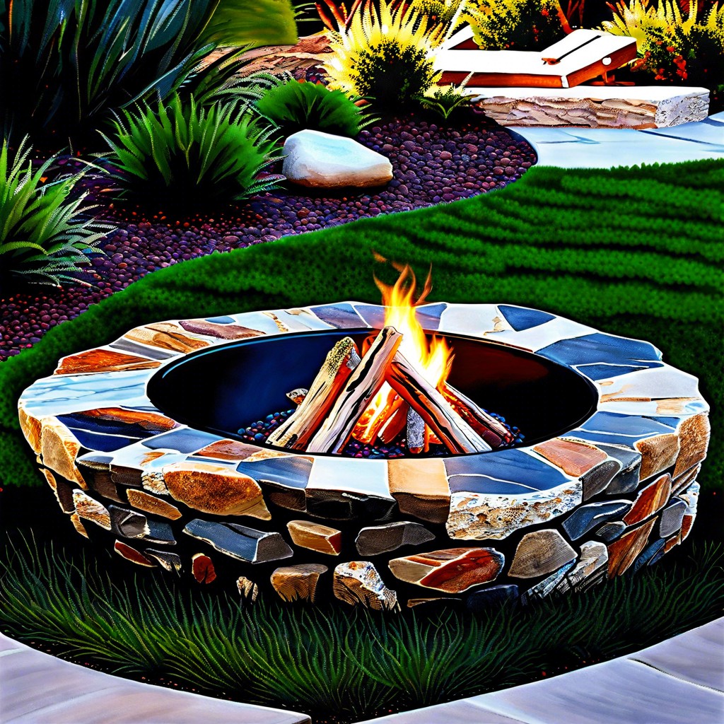 petrified wood accents around a fire pit
