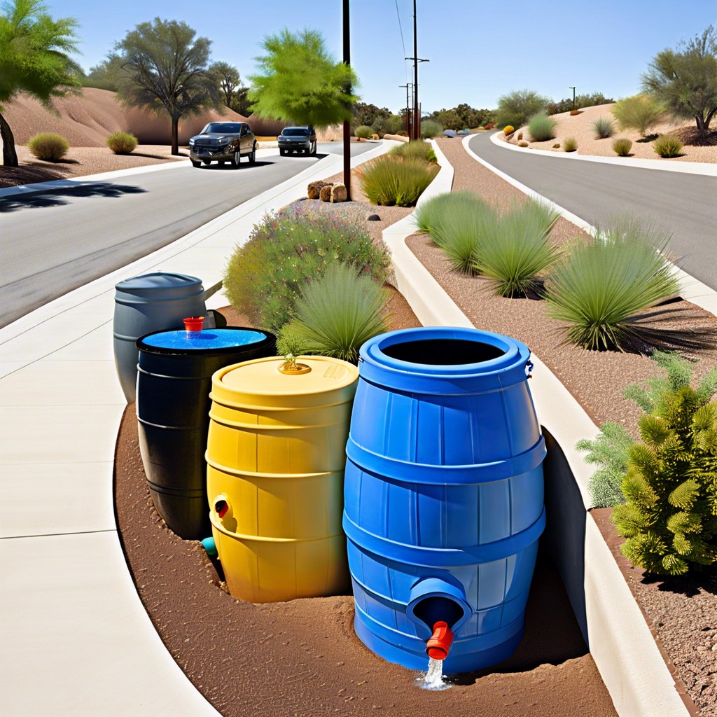place rain barrels for runoff collection
