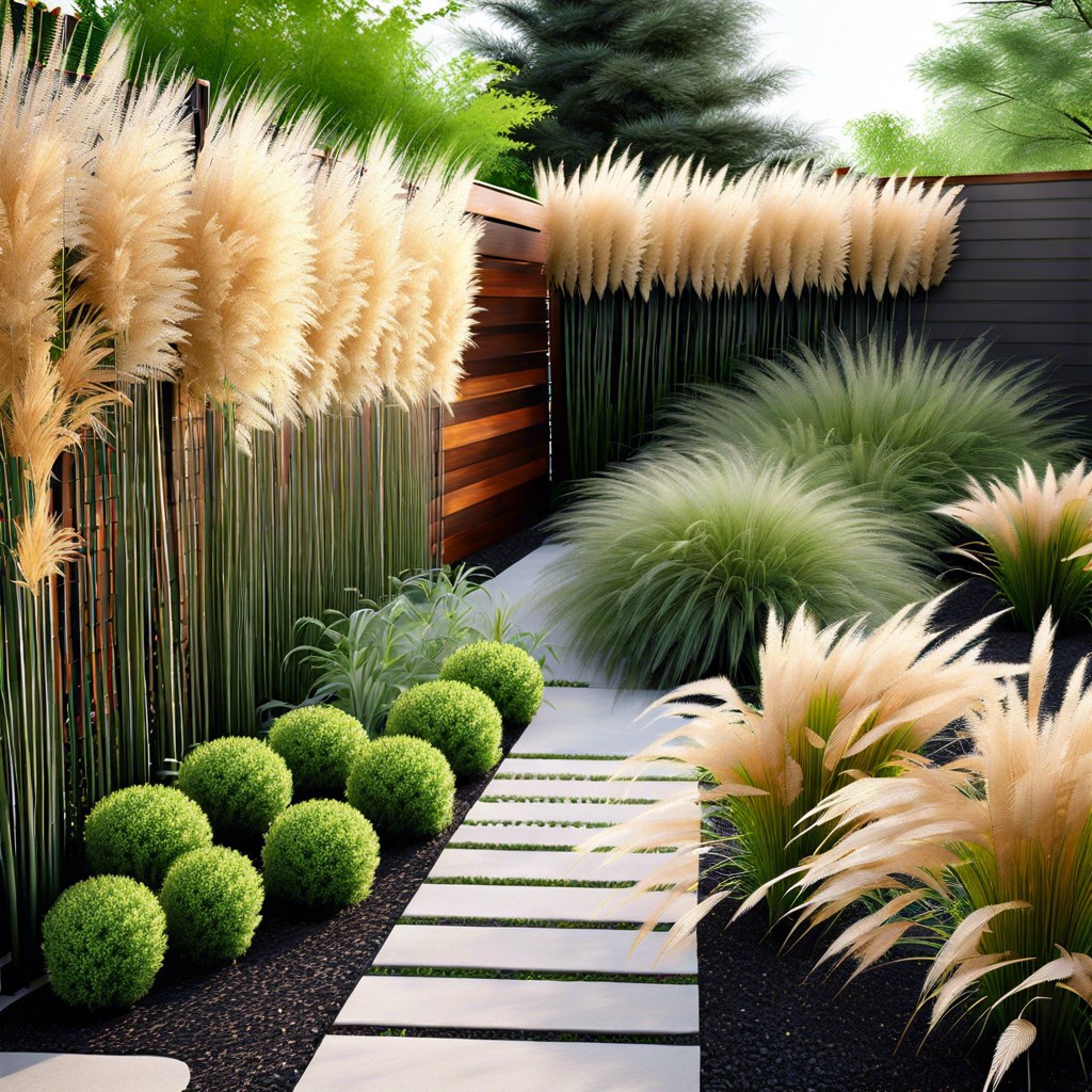 plant a buffer of tall ornamental grasses for privacy and minimal care