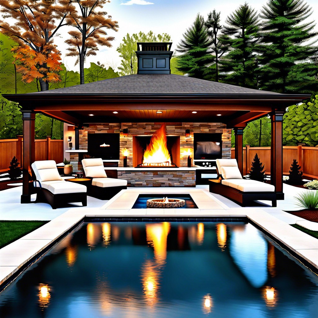 pool with integrated fire pit area