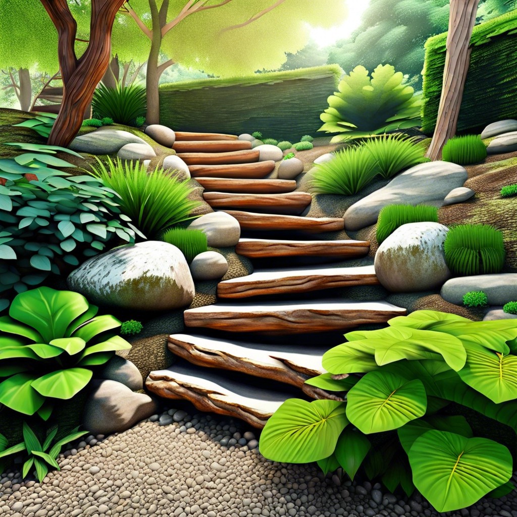 rock and log staircase