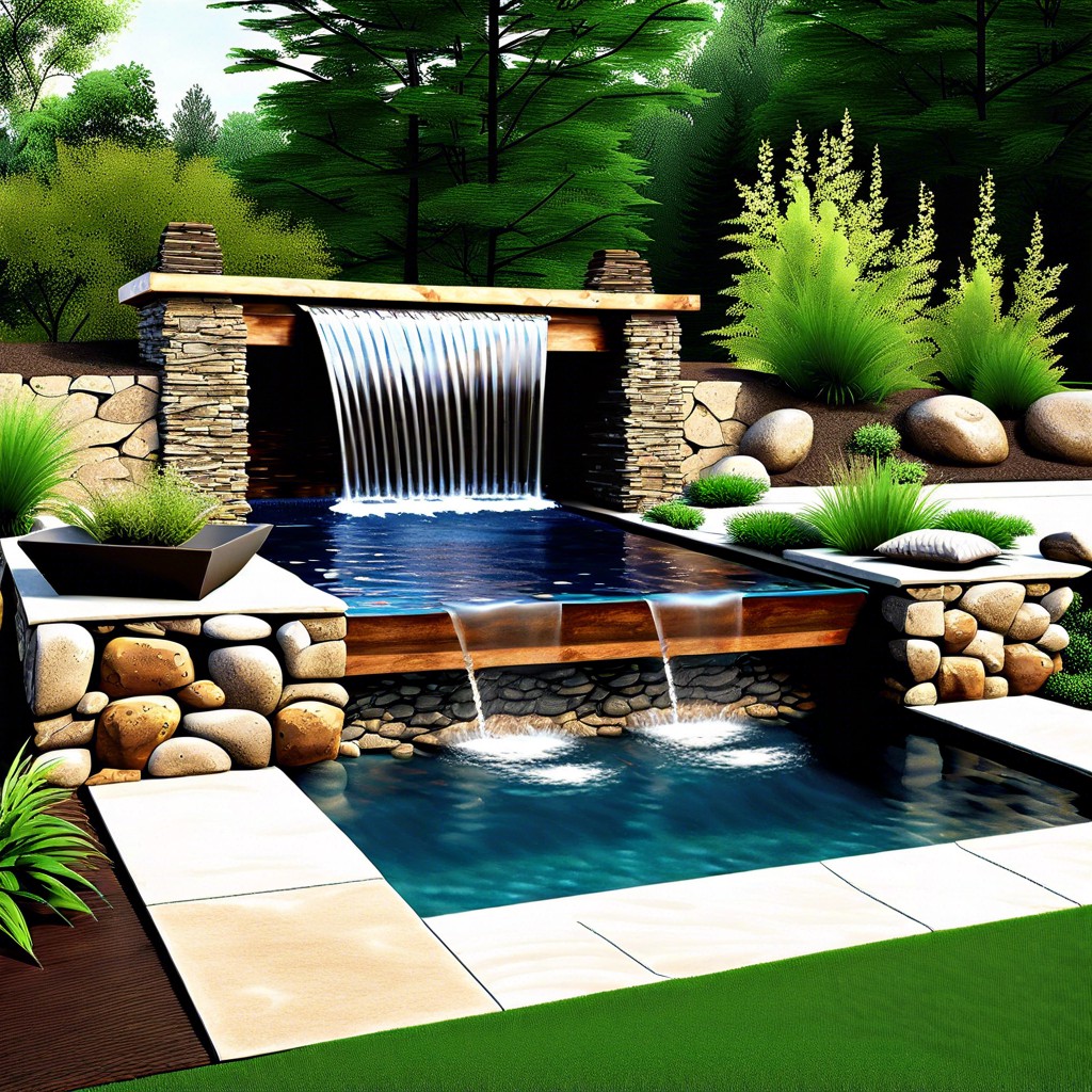 rustic inspired pool with a waterfall