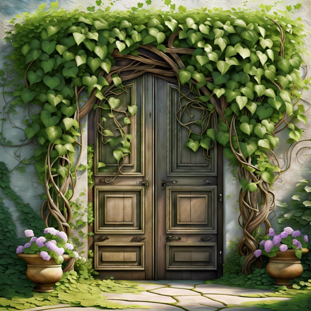 secret garden door with climbing vines