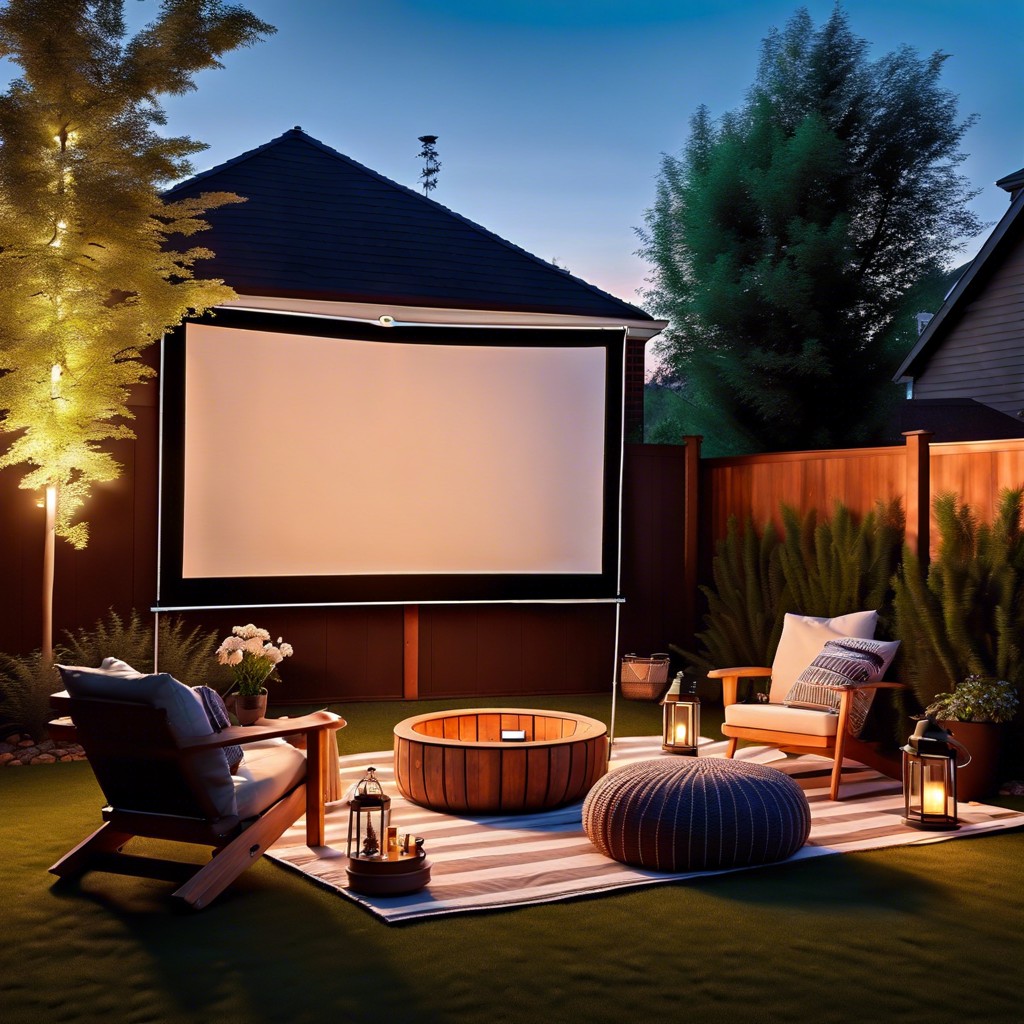 side yard cinema space with projector screen