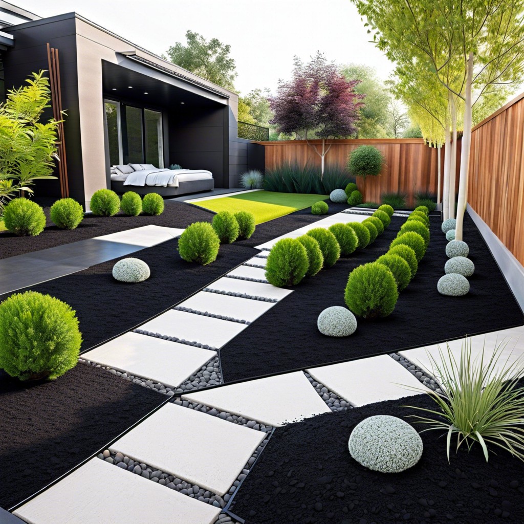 sleek black mulch borders for contemporary gardens