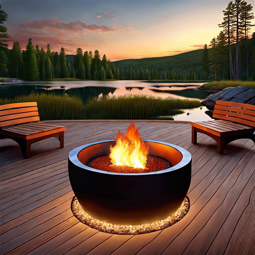 submerged fire pit with deck overlook