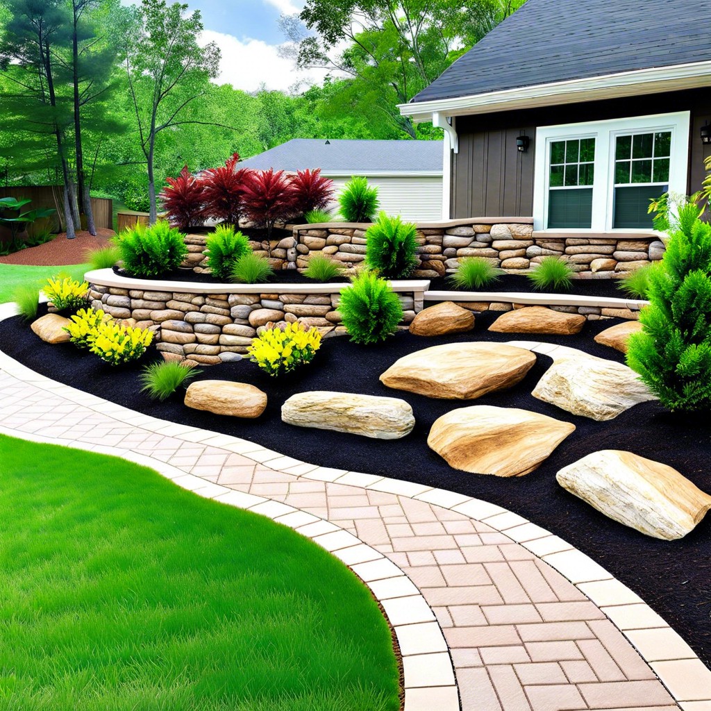 terraced rock walls with mulch planters