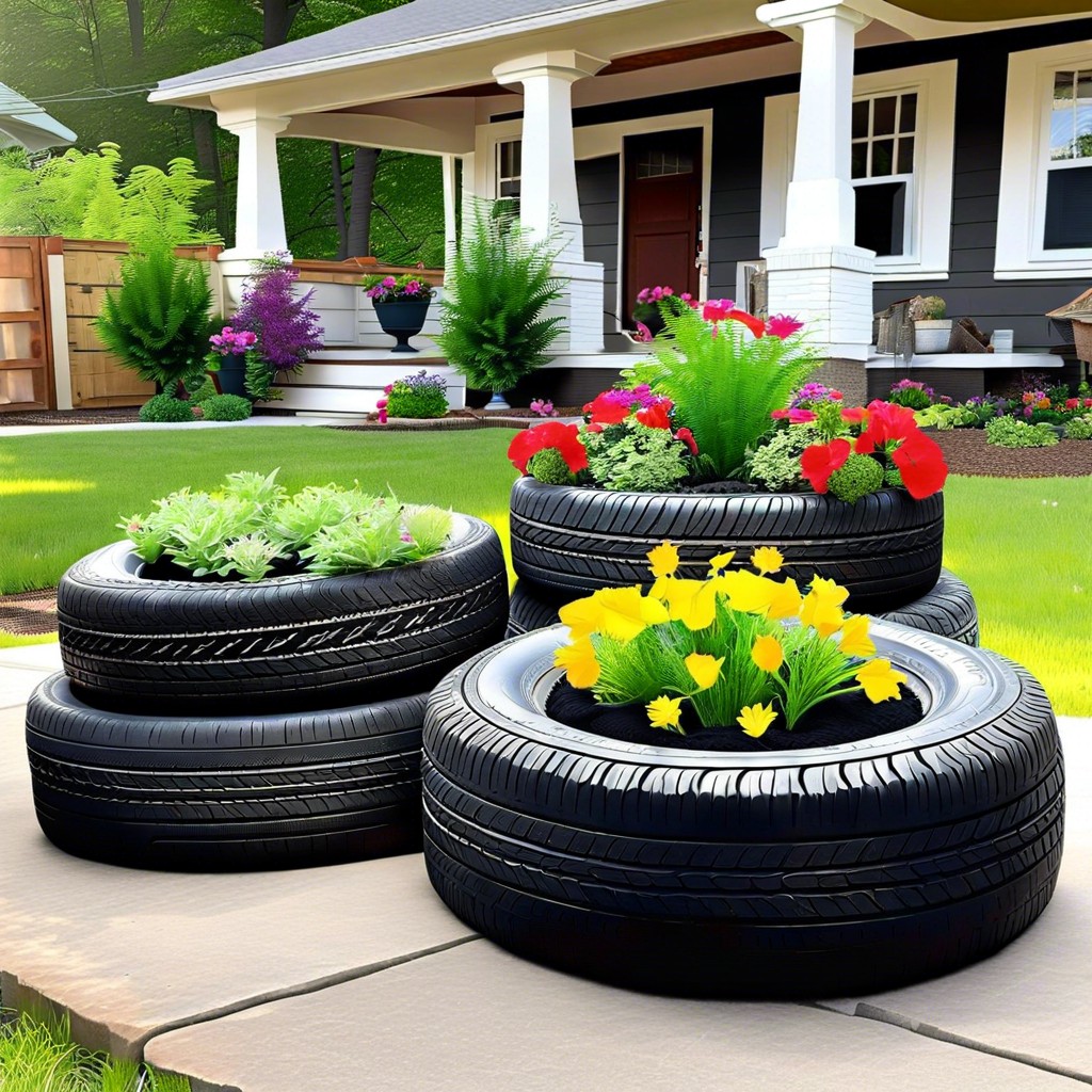 upcycle old tires into planters