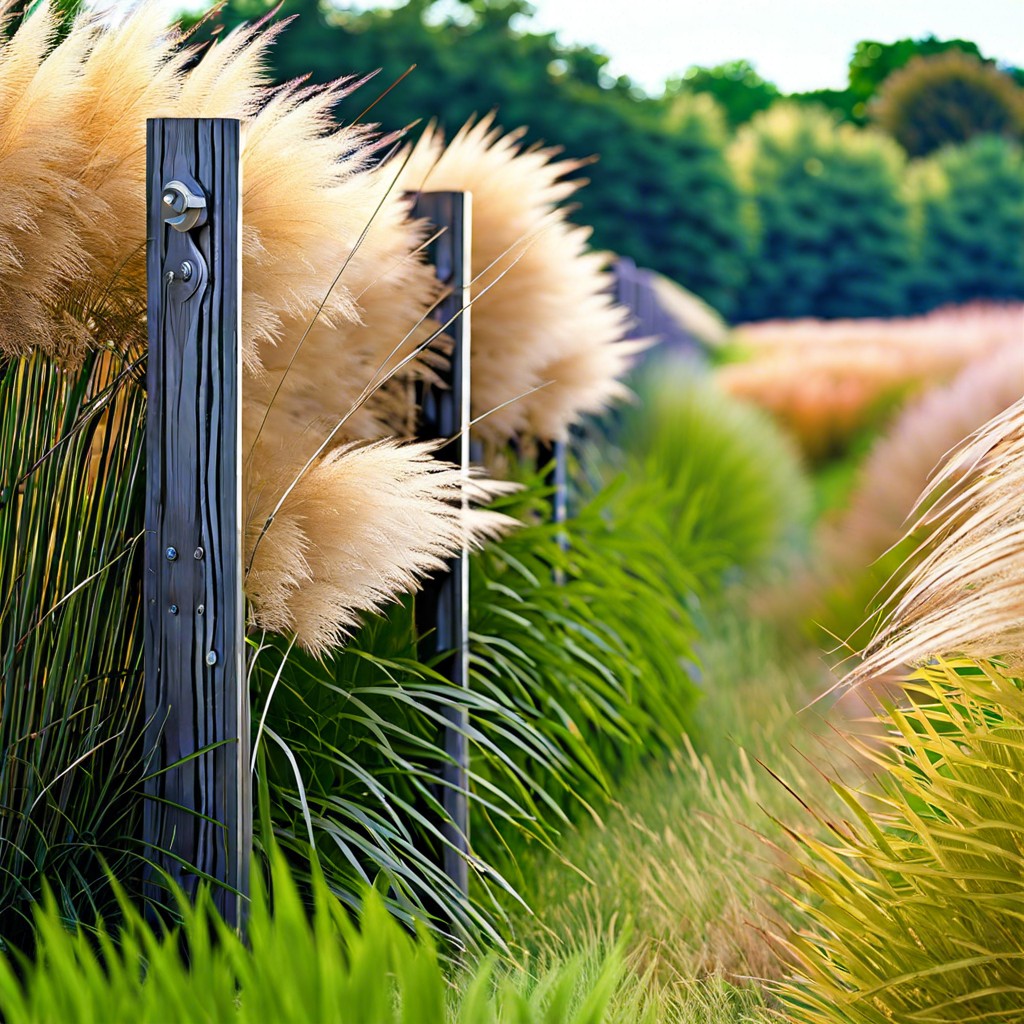 use decorative grasses for soft fence line texture
