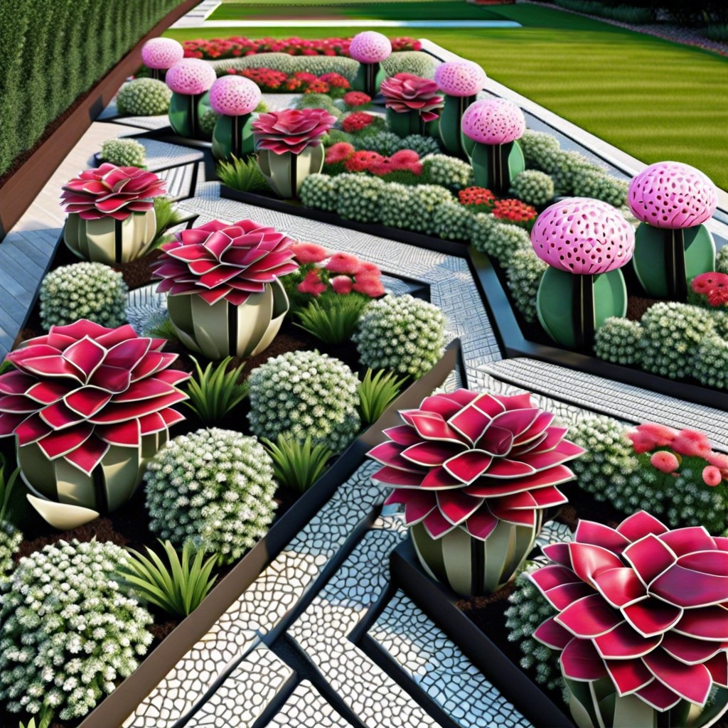 utilize geometric patterns in flower bed designs for modern looks