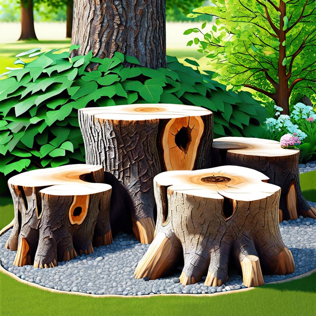 utilize tree stumps as seats