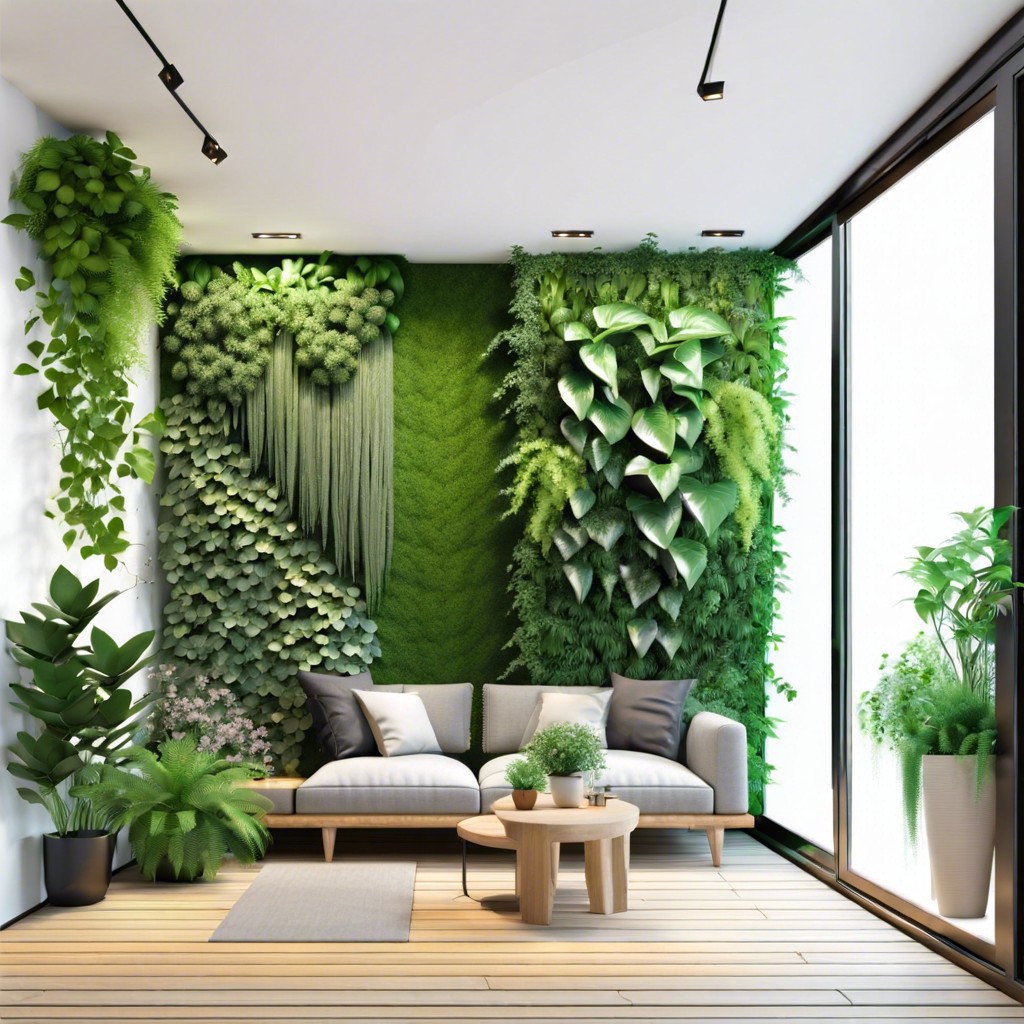 vertical climber wall with diverse plant species